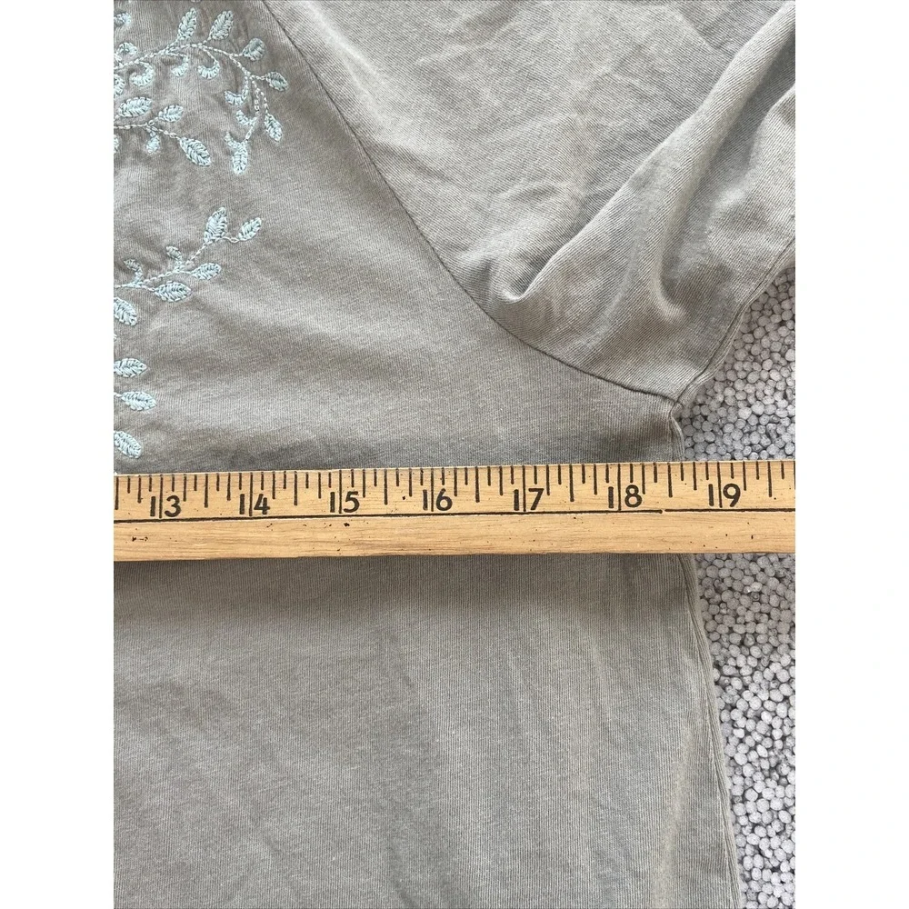 J JILL Shirt Embroidered Shirt Women's Small Floral Boho Peasant Slate Sage Blue